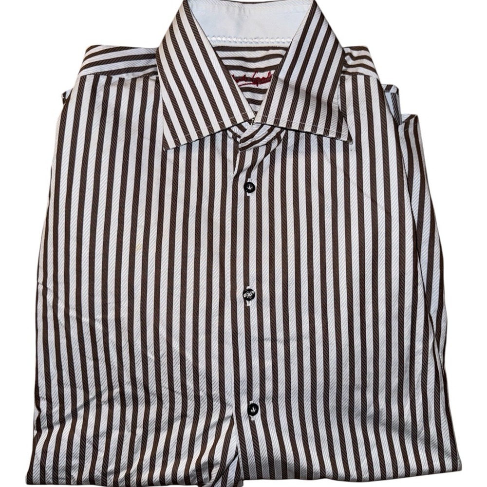 Men's Long-Sleeve Striped Dress Shirt - Black & White Robert Graham sz 41/16
